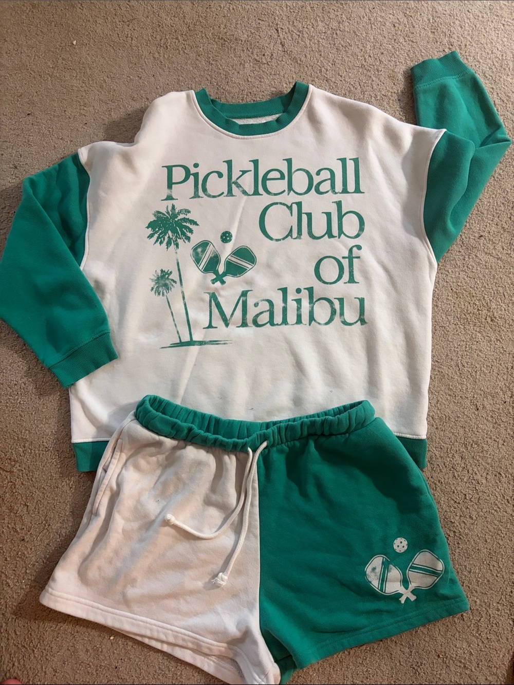 Pickleball Club of Malibu Women’s Two-Piece Lounge Set - White & Teal